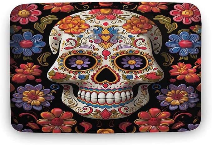 Door Mat Outdoor Indoor Welcome Mats Non Slip Floor Mat Sugar Skulls Front Doormat for Entryway Rug Front Porch Laundry Bathroom Bedroom Rug Carpet 15.7" X23.6" - skull carpet