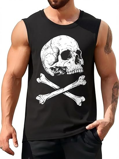 Mens Tank Tops Beach Summer Sleeveless Shirts Graphic Vacation Tanks Muscle Gym Tank T Shirts - skull tshirt