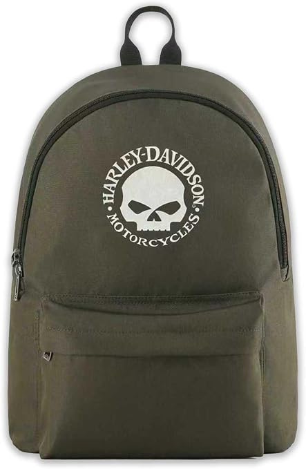 Harley-Davidson Rugged Willie G Skull Graphic Durable Backpack, Army Green - skull backpack