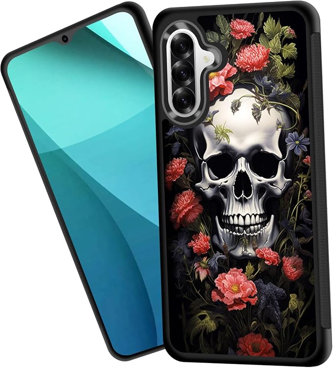 for Galaxy A57 5G Case,Tire Anti-Skid Edges Cute Design Shockproof Bumper Full Protection Back Cover for Samsung Galaxy A57 5G 6.7" 2026,Skull with Flowers - Skull phone case