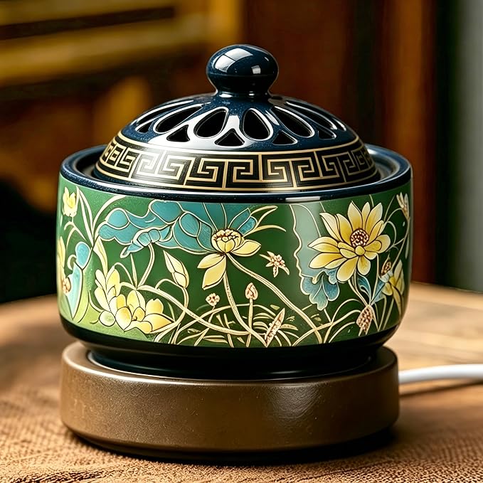 Electric Resin Burner with Timer, Ceramic Electric Incense Burner, Burner Censer 110V for Home Porch, Patio, Garden, Office, Yoga, Living Room, Meditation Room (Green) - skull incense burner