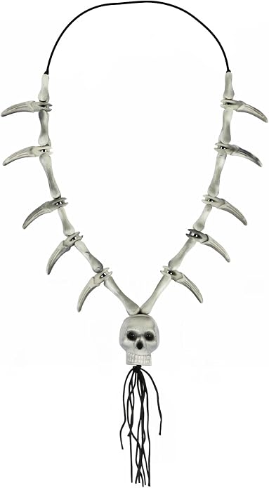 POTOTA Bone Skull Necklace Pendant, Plastic Faux Ivory Skeleton Necklace Voodoo Costume Accessories for Women Men, Halloween Cosplay Party - sugar skull costume