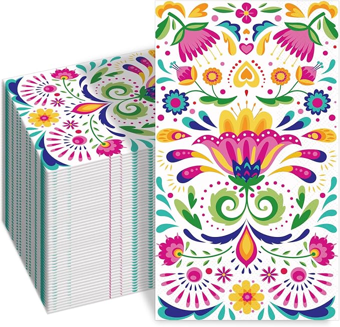 100PCS Mexican Floral Paper Napkins, 3 Ply Disposable Hand Towels, Day of The Dead Napkins, Fiesta Decor for Birthday Taco Cinco De Mayo Party Supplies - skull plate