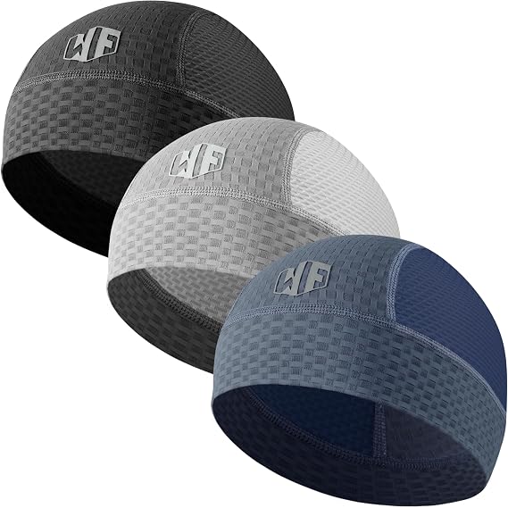 WTACTFUL 3-Pack Breathable Mesh Skull Cap Sweat Wicking Helmet Liner Summer