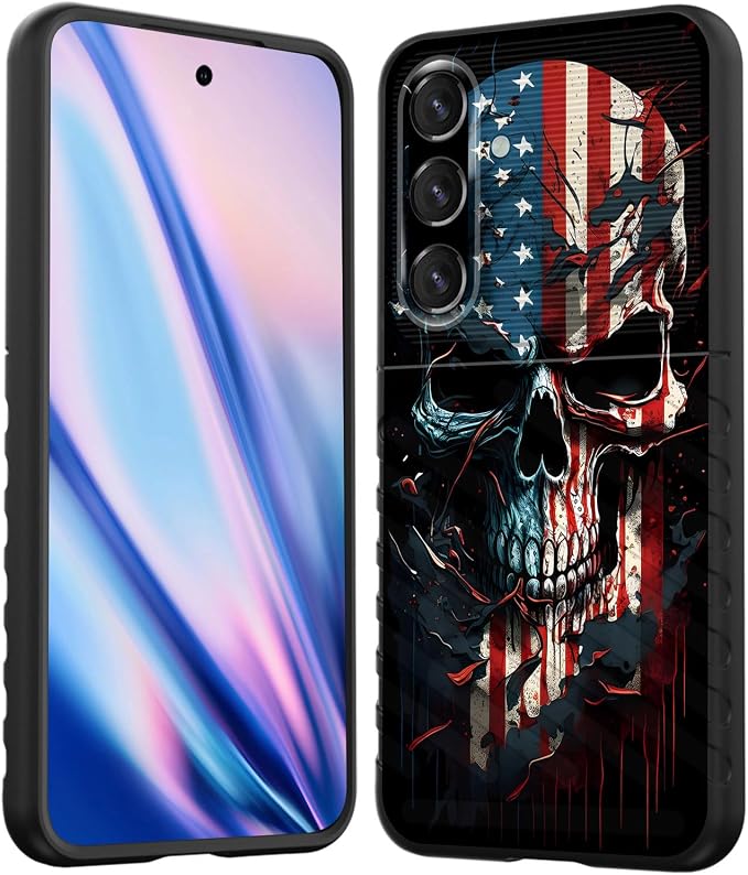for Galaxy A37 5G Case,Shock-Absorption Flexible TPU Rubber Protective Cell Phone Cover for Samsung Galaxy A37 5G 6.7 inch 2026,Skull American Flag - Skull phone case