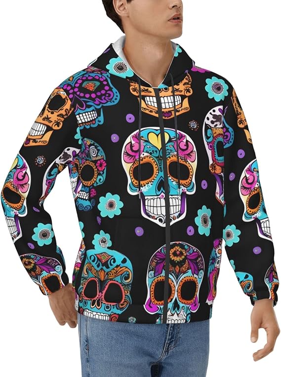 Sugar Skull Print Men'S Hoodie Sweatshirt Casual Pullover Hooded Winter Fall Spring Home Wear Travel - skull hoodie