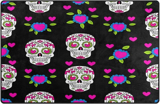 YETTASBIN Ultra Soft Area Rug, Sugar Skulls Non-Slip Washable Floor Mat Stain Resistant Indoor Rugs for Living Room Bedroom Dorm Entryway Hallway Home Office Decor, 60 x 39 Inch - skull floor mat