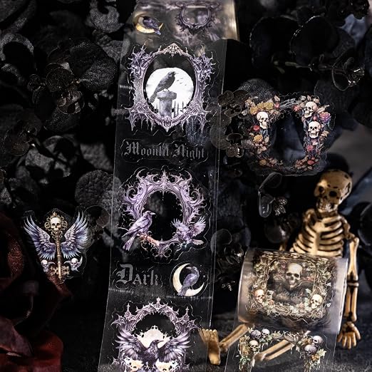 Gothic PET Tape Stickers for Scrapbooking, Frames Journal Stickers for DIY - skull sticker