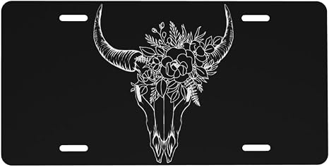 Skull Longhorn Cattle Front License Plate 6x12 Inch Aluminum - skull plate