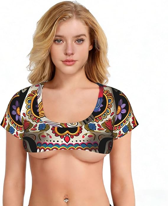 Sexy Crop Tops for Women, Cute Owl Cleavage Cover Up Mini Stripper Tank Tops Trendy Party Club Tiny Bikini Shirts - skull tank tops