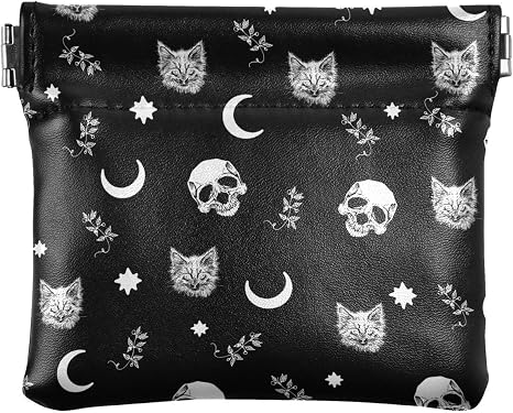 Gothic Moon Skull Cat Women's Waterproof PU Leather Coin Purse - skull wallet