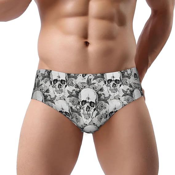 Skull Skeleton Print Men'S Brief Underwear Underpants Triangle Briefs Underwear Comfort Underpants - skull swimsuit