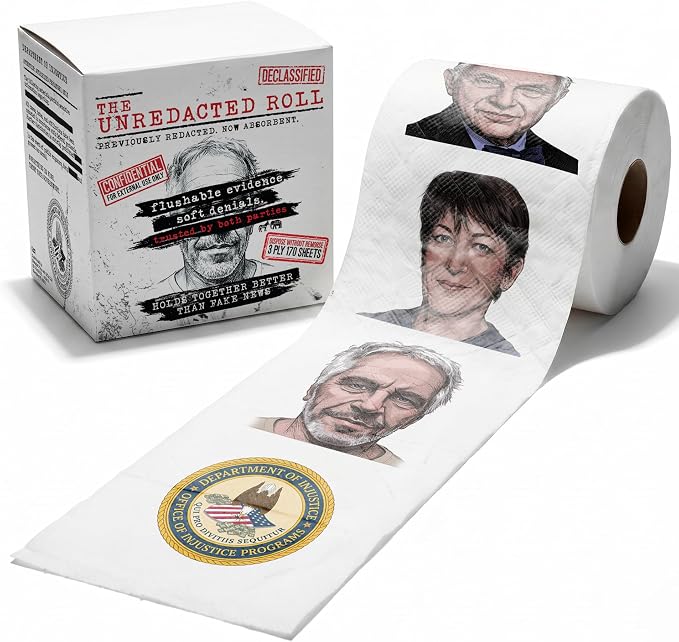 Department of Injustice, Unredacted Roll – Novelty Toilet Paper Gag Gift, 3-Ply, 170 Sheets – Full Color Portraits, Unscented Epstein Files Political Humor Bathroom Tissue White Elephant Gift