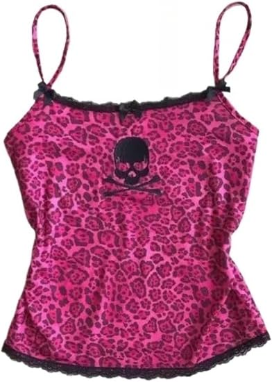 Y2K Gyaru Leopard Cami Tank Top Women Skull Cheetah Print Grunge Tops Camisole Mcbling Scene 2000s Clothes - skull jacket