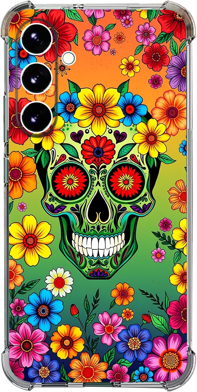 Case for Galaxy A37 5G,Green Floral Skull Flowers Drop Protection Shockproof Case TPU Full Body Protective Scratch-Resistant Cover for Samsung Galaxy A37 5G - Skull phone case