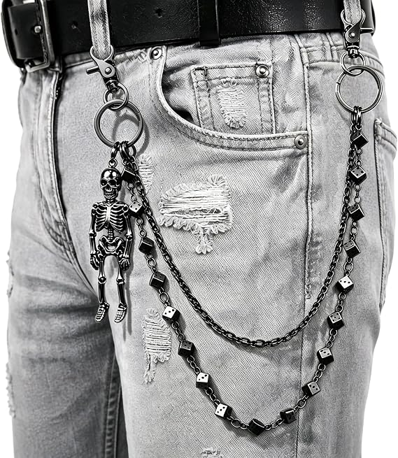 Skull Wallet Chain for Men, Punk Gothic Double Layer Pant Chain - skull wallet