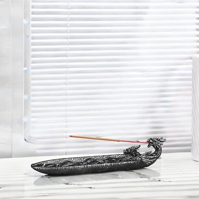 ICE ARMOR 9.75" W Black Twin Dragon Gothic Incense Burner Decorative Incense Holder Statue – Decorative Incense Holder Home Decor - skull incense burner