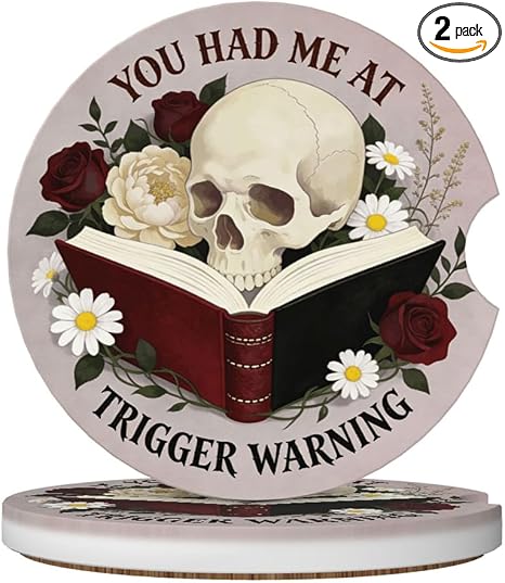 Ceramic Car Cup Coasters 2PCS - Skull Book - skull coaster
