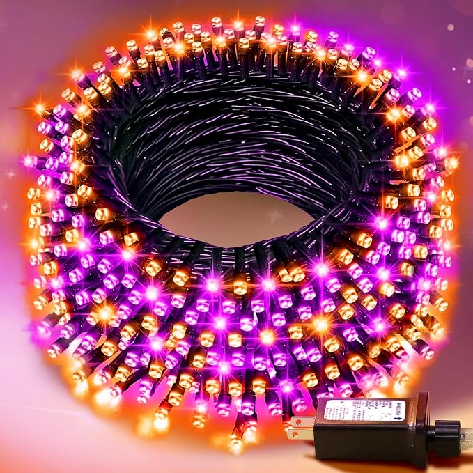 Nisocy 100FT Purple Orange Halloween String Lights - string light