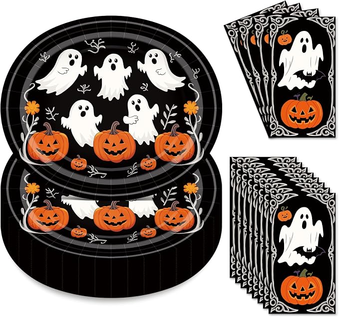 50SET Halloween Paper Plates and Napkins Set - skull plate