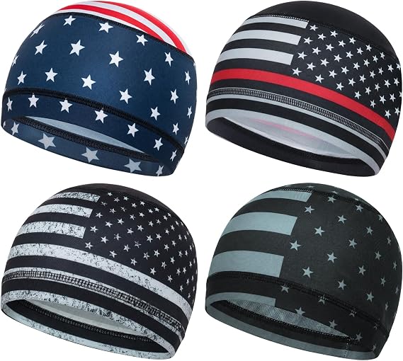 Sdfvdg 4Pcs Cooling Skull Cap American Patriotic Motorcycle Helmet Liner Men Women Sweat Wicking Beanie Running Cap Head Wrap - skull helmet