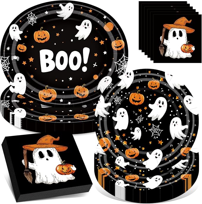 Halloween Paper Plates and Napkins Set 100 Pcs - skull plate