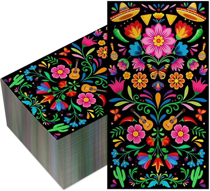 50 Pcs Mexican Fiesta Napkins 2 Ply Colorful Floral Disposable Hand Towels - skull toilet paper