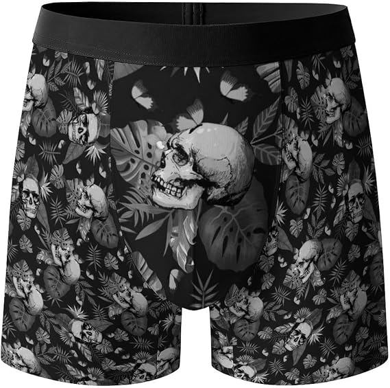 Mens Boxer Briefs, Breathable Underwear for Men, Moisture-Wicking Trunks Underwear, No Ride Up Underpants - skull swimsuit