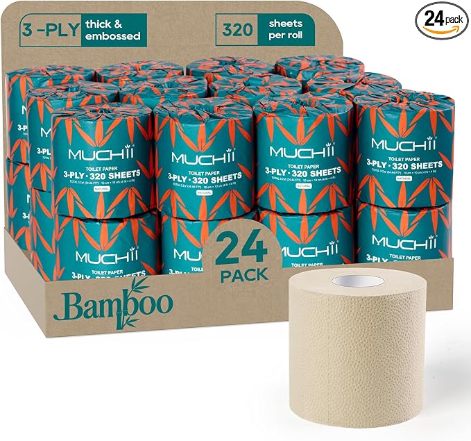 Bamboo Toilet Paper 3-Ply, Septic Safe Bath Tissue, 24 Rolls, Nature - skull toilet paper