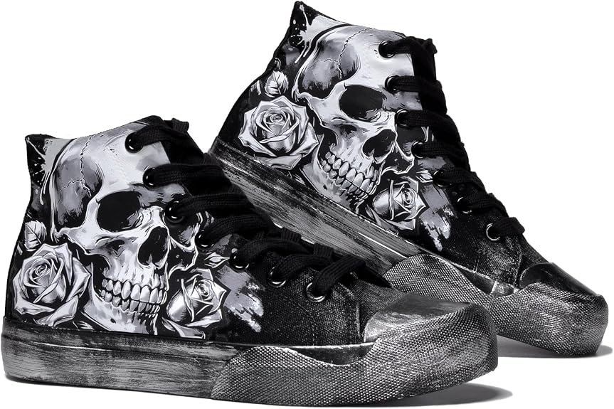 Spooky Halloween Skull High Top Lace Up Canvas Walking Shoes
