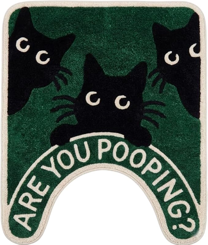 Black Cat U-Shaped Toilet Rug 24''x20'' Non Slip Bathroom Mat - skull toilet mat