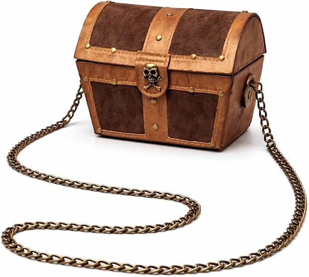 Pirate Treasure Chest Handbag | Treasure Chest Purse | Buccaneer Treasures Chests Bag | Vintage Pirate Skull & Bones Purse | Antique Style Buccaneers Hand Bag | Pirates Costume Accessories | 4.5" X 6" - sugar skull handbags for sale