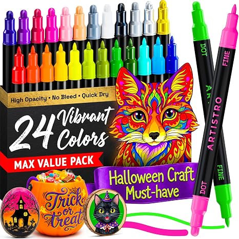 ARTISTRO 24 Multicolor Dual-Tip Acrylic Paint Marker Pens - skull painting