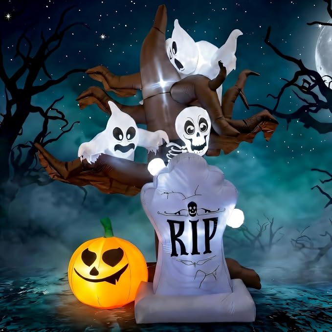 8FT Halloween Inflatable Scary Tree, LED Blow Up Yard Decoration