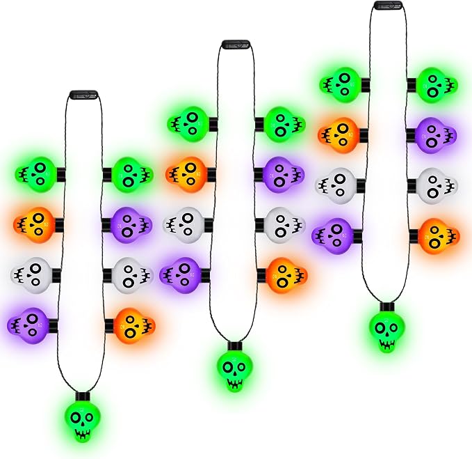 3PCS Halloween Accessories, Light up Halloween Necklaces for Trick or Treat - sugar skull costume