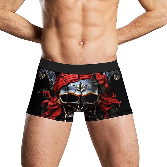 Pirate Skull Men's Underwear Boxer Briefs All-day Comfort Soft Trunks Sexy Mens Underwear, Wicking - skull swimsuit