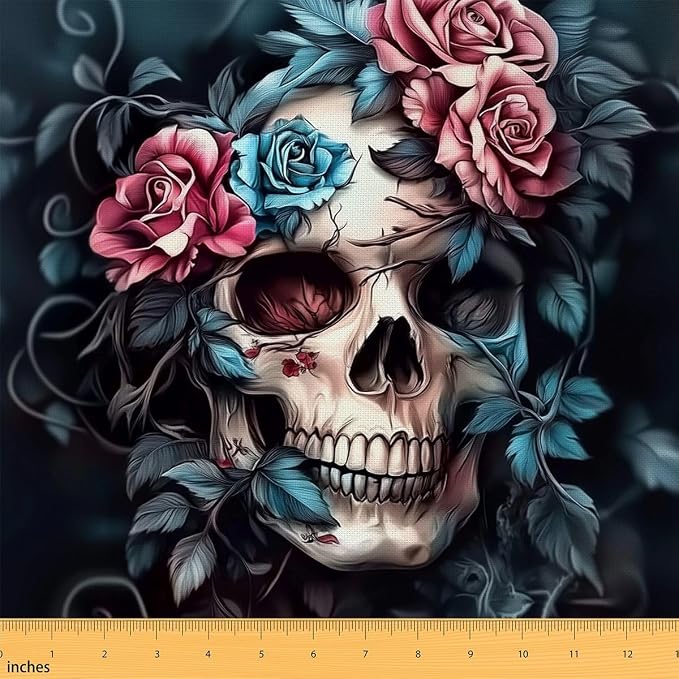 Feelyou Sugar Skull Fabric by The Yard Gothic Upholstery Fabric for Sewing Crafting Rose Indoor Decor for Home DIY Projects 1 Yard ，Soft Flannel - sugar skull handbags for sale