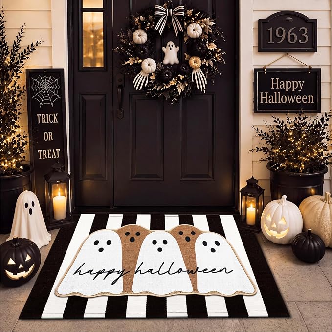 Tinideya 2 Pcs Halloween Door Mats Outdoor Layered Ghost Front Door Mat