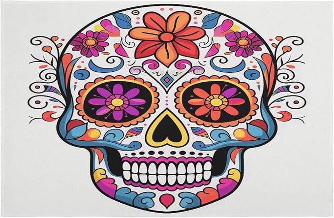 Sugar Skull Rug Washable Non-Slip，Carpet Indoor Floor Home Decor Accessories 23.6x15.7Inch，Room Carpet ，for Bedroom Dining Farmhouse Home Office. - skull carpet