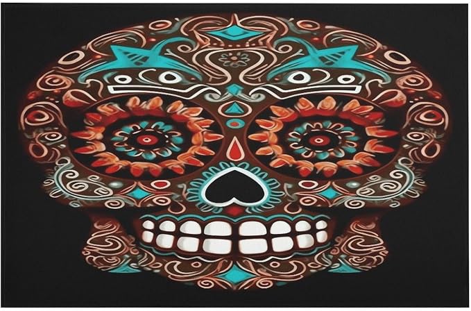 Sugar Skulls Day of The Dead Rug Washable Non-Slip，Carpet Indoor Floor Home Decor Accessories 23.6x15.7Inch，Room Carpet ，for Bedroom Dining Farmhouse Home Office. - skull carpet