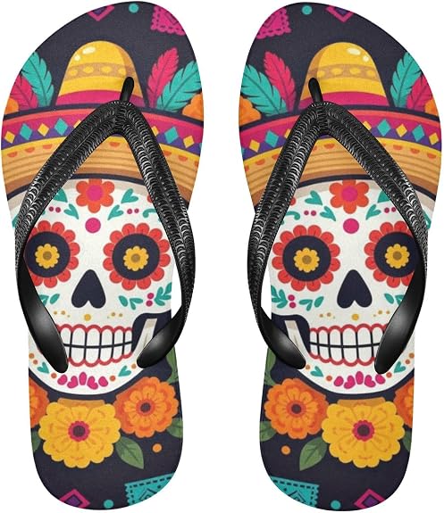 Yellow Hair Bunny Anime Fleurs Sugar Skull Cinco De Mayo rubber flip flop for men essential women's flip for party - sugar skull costume