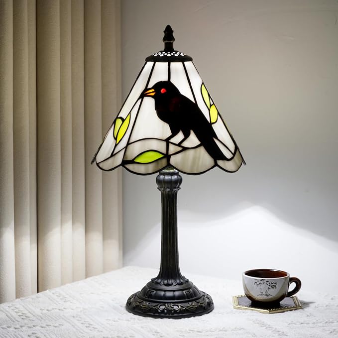 Halloween Black Small Crow Tiffany Style Stained Glass Table Lamp Unique Farmhouse the Crow Bedside Table Lamp Living Room Dining Room Office Decoration Table Lamp Home Decoration Props Gifts - skull lamp