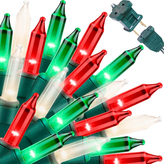 LAMPHOME Super-Bright Extendable Warm White Green red Christmas Lights Decoration 150Lights 31.9ft UL Certified Mini Bulb String Lights for Outdoor Christmas Tree Garden Patio Wedding Decor - string light