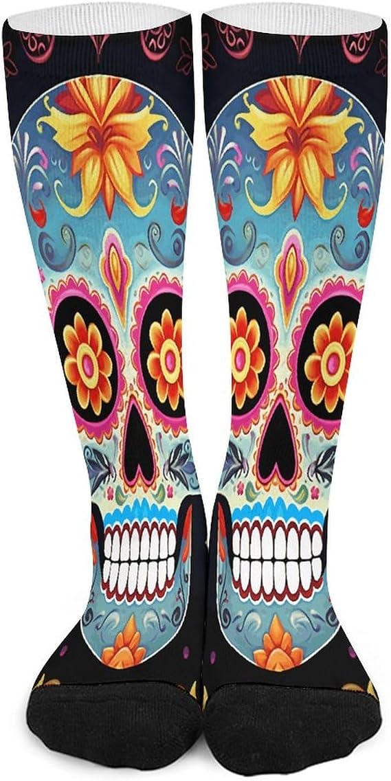 Sugar Skulls Compression Stocking for Men Women Boot Stocking Breathable Knee High Socks Soft Long Tube Scrunch Sock - sugar skull boots