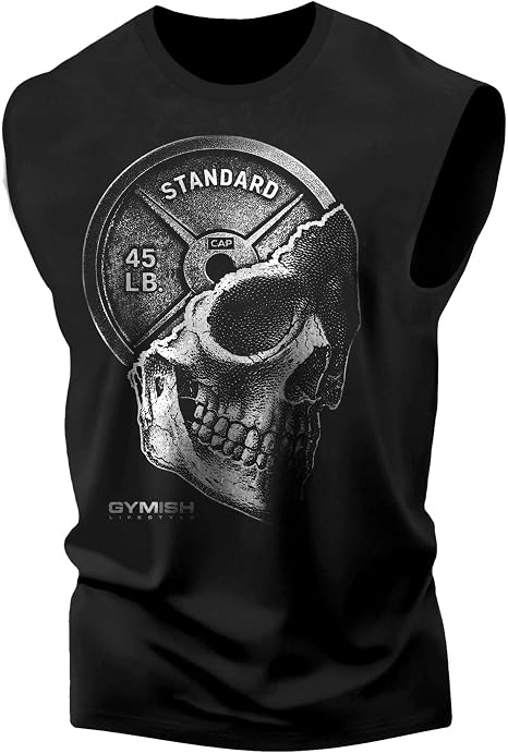 Gymish Lifestyle Skull Plate Gym Tank, Work Out Deadlift Skull Muscle Tank Top for Men - skull plate