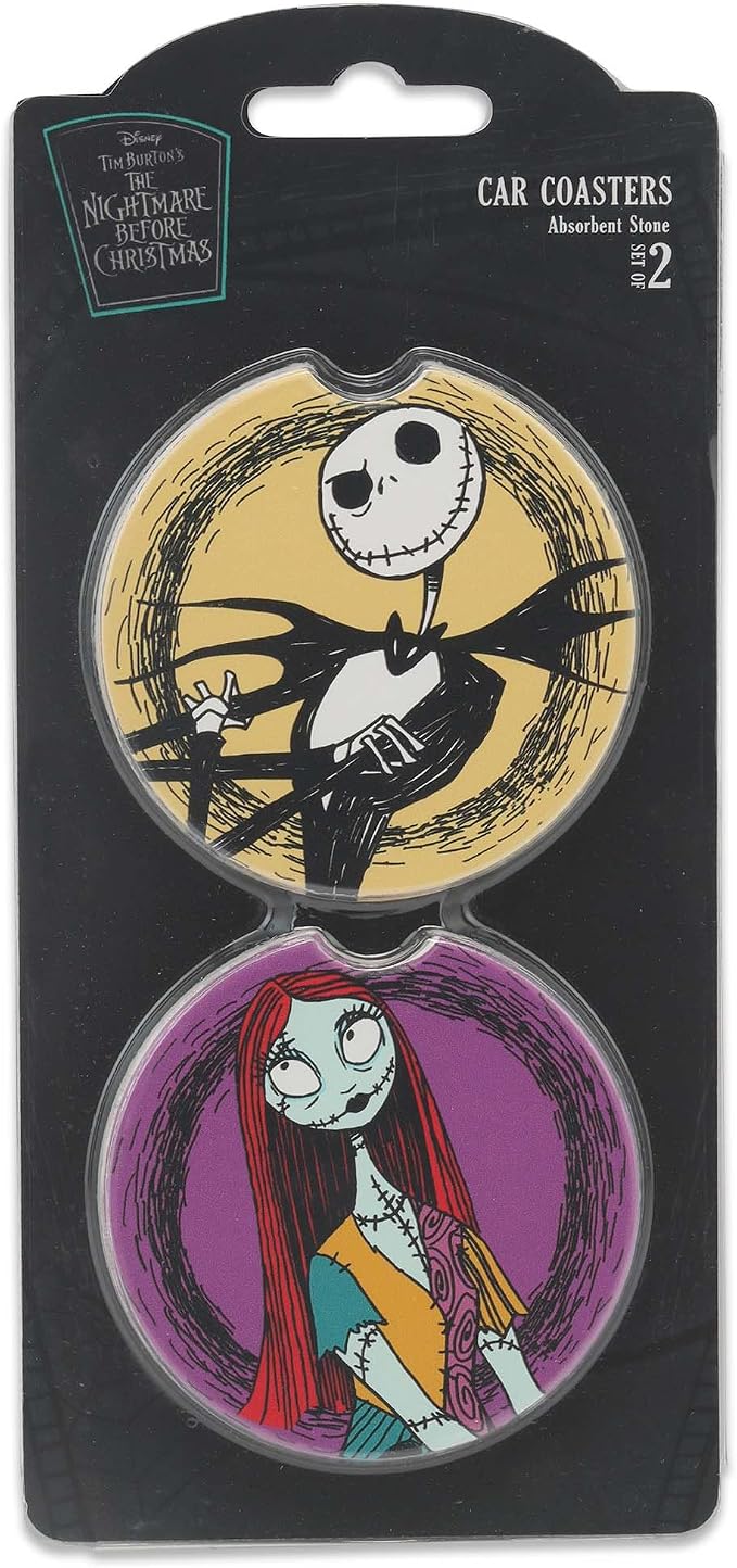 Disney The Nightmare Before Christmas Jack and Sally Ceramic Car Coasters - skull coaster