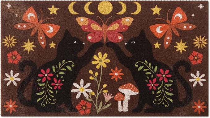 Halloween Welcome Door Mat 30 x 18 Inch, Halloween Black Cat Doormat - skull door mat