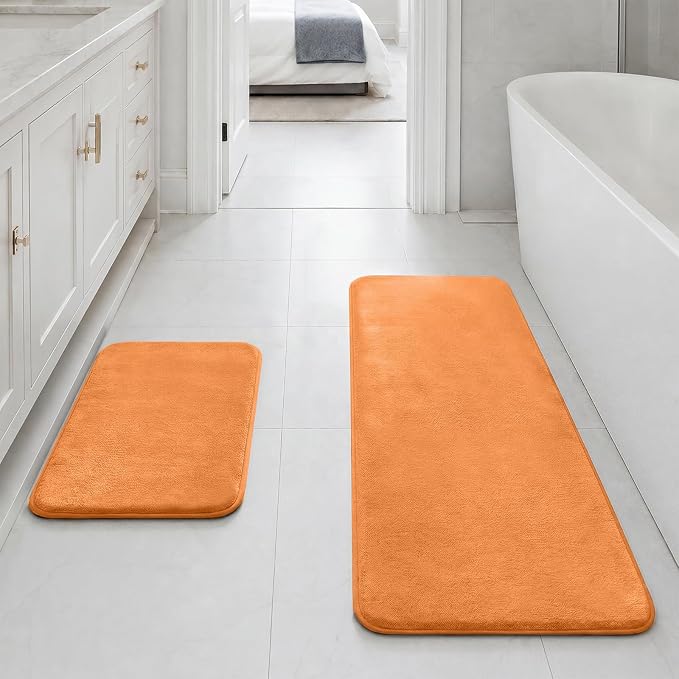 Bathroom Rugs Sets 2 Piece, Non-Slip & Quick Dry Bath Mat Set, Ultra Soft Velvet Bath Rugs for Bathroom, Toilet and Shower Floor, Orange - skull toilet mat