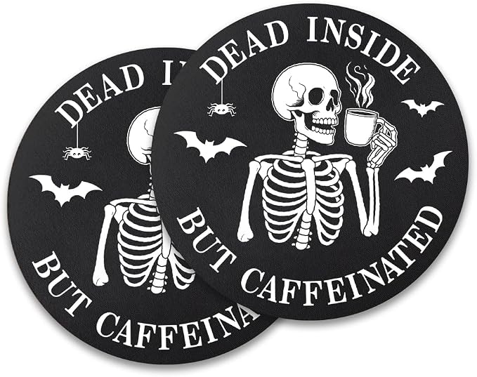 Funny Skeleton Coasters Set of 2, Drink Coaster for Coffee Lover - skull coaster