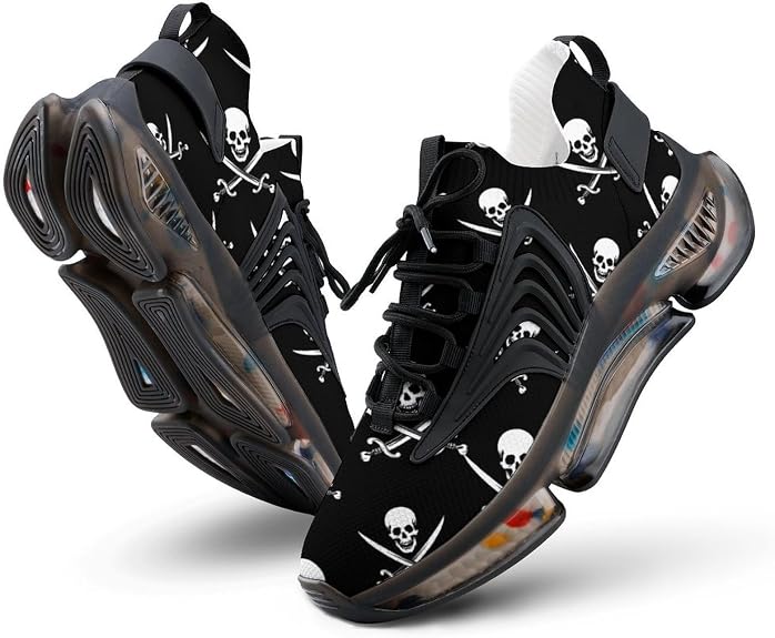Jolly Roger Skull and Crossbones Funny Women's Sporting Shoes Lightweight Elastic Running Shoe Tennis Sneakers - sugar skull boots